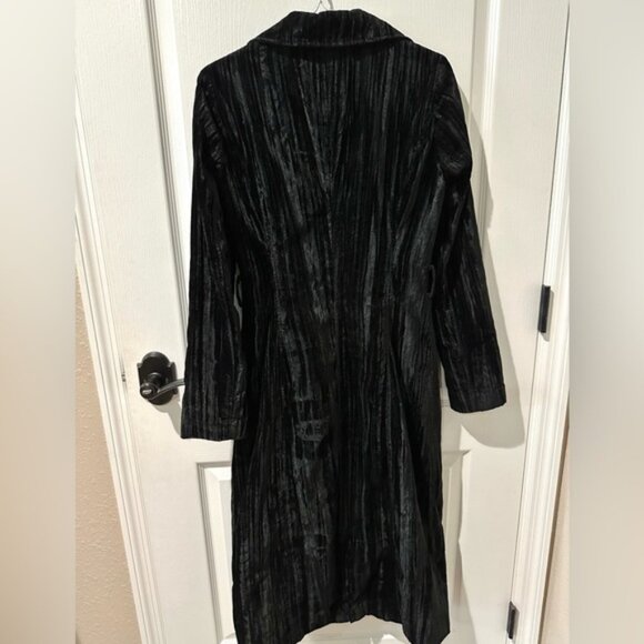 Guess Jeans Glamour Black Crushed Velvet Duster Trench Coat - Picture 13 of 15